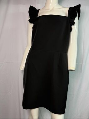 Chelsea 28 Black Ruffle Sleeve Square Neck Sheath Dress - Size L